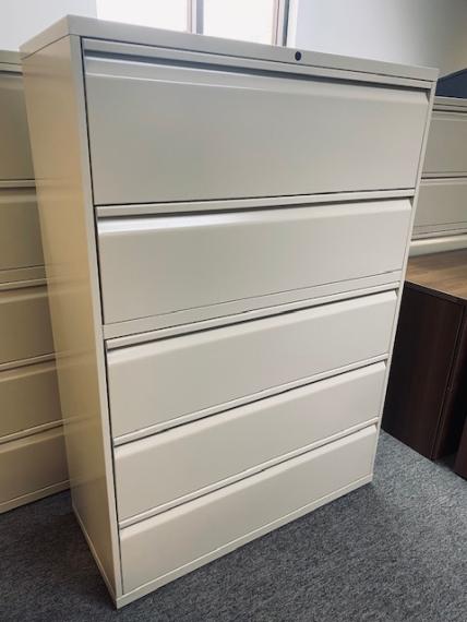 Used Sand Metal 5-Drawer Lateral File Cabinet